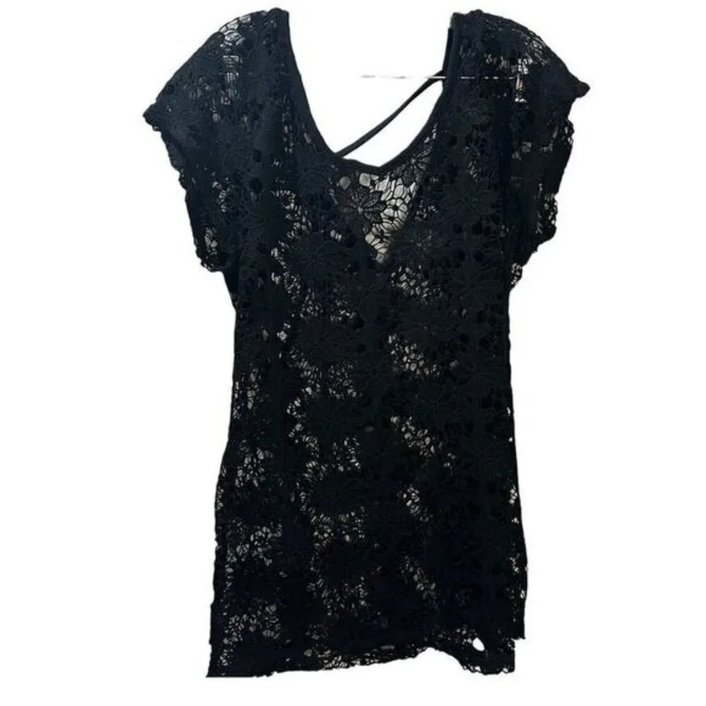 NEW Xhilaration‎ Black Lace Crochet Swim Cover Up Medium